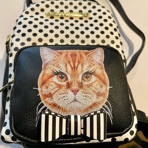 Betsey Johnson black & white cat mini backpack
